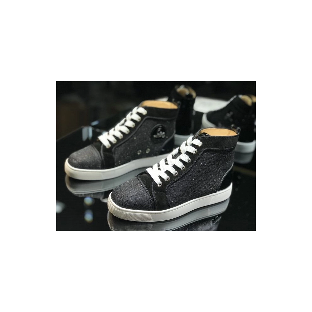 Knockoff Christian Louboutin Louis Orlato High-Top Sneakers Leather and Fabric Black