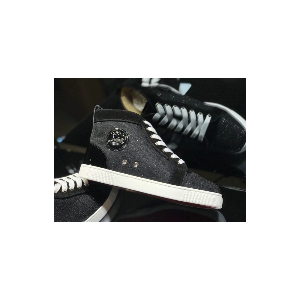 Knockoff Christian Louboutin Louis Orlato High-Top Sneakers Leather and Fabric Black