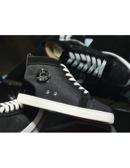 Knockoff Christian Louboutin Louis Orlato High-Top Sneakers Leather and Fabric Black