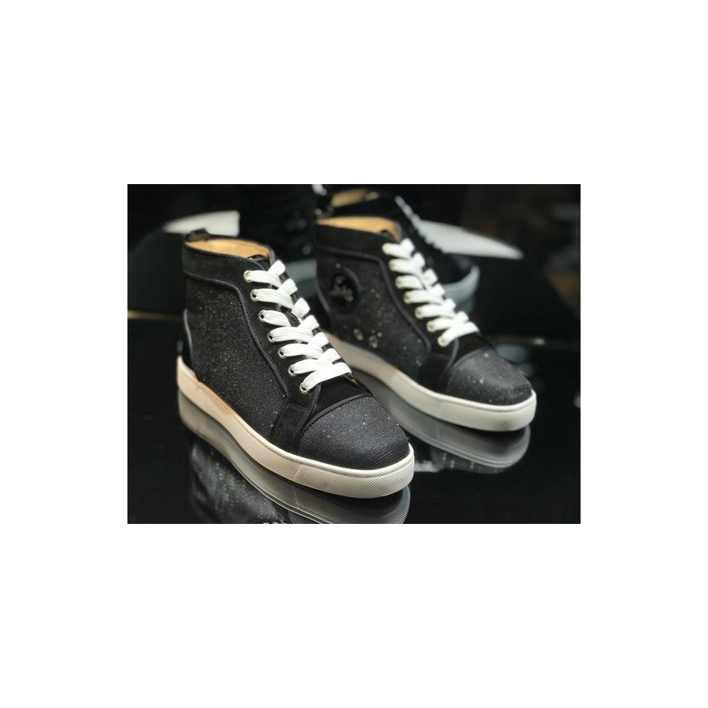 Knockoff Christian Louboutin Louis Orlato High-Top Sneakers Leather and Fabric Black