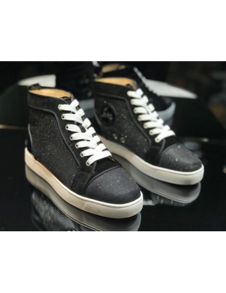Knockoff Christian Louboutin Louis Orlato High-Top Sneakers Leather and Fabric Black