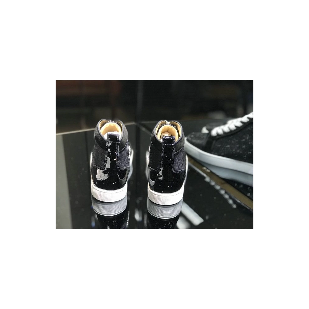 Knockoff Christian Louboutin Louis Orlato High-Top Sneakers Leather and Fabric Black