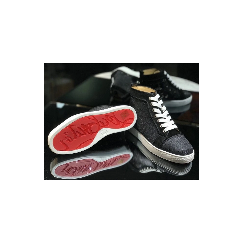 Knockoff Christian Louboutin Louis Orlato High-Top Sneakers Leather and Fabric Black