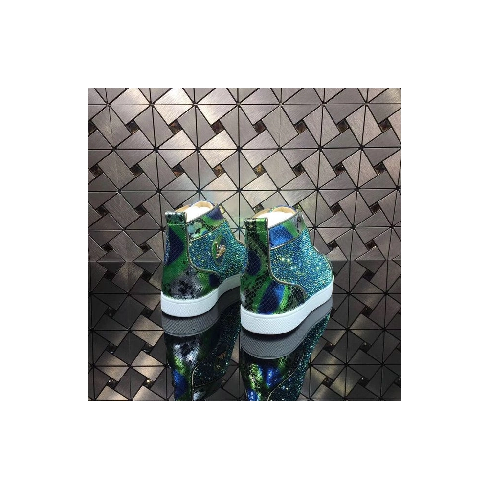 Christian Louboutin Louis Strass High-Top Sneakers Python Leather Blue Green Outlet Sale