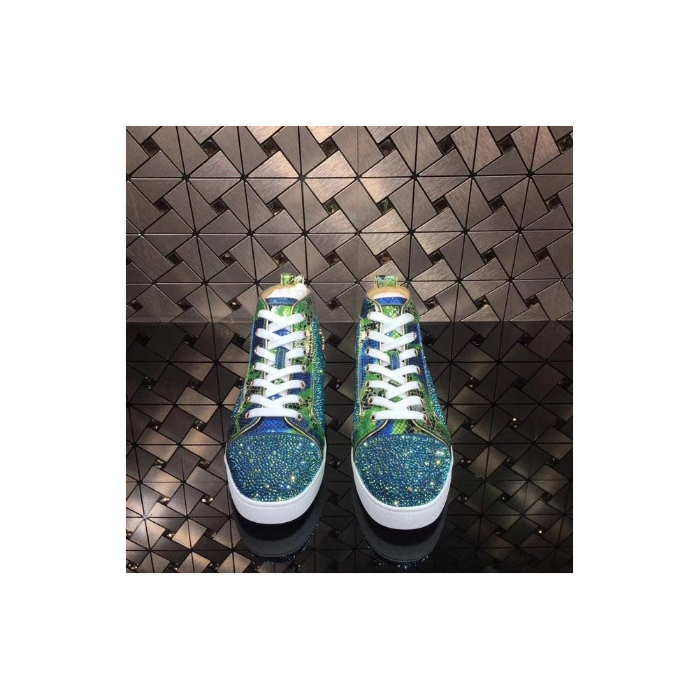 Christian Louboutin Louis Strass High-Top Sneakers Python Leather Blue Green Outlet Sale