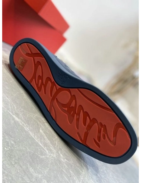 Cheap Christian Louboutin Louis High-Top Sneakers Calfskin Navy Blue Sale Online