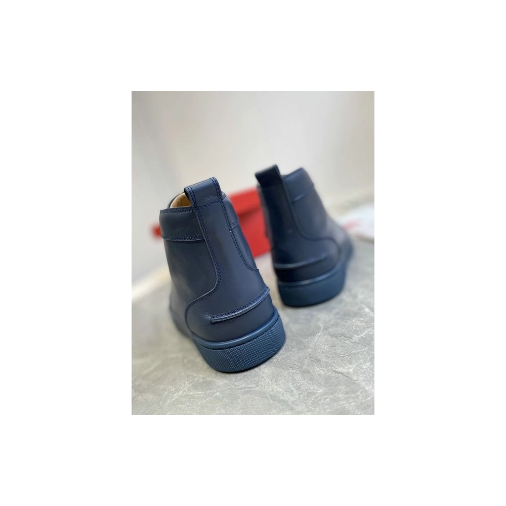 Cheap Christian Louboutin Louis High-Top Sneakers Calfskin Navy Blue Sale Online