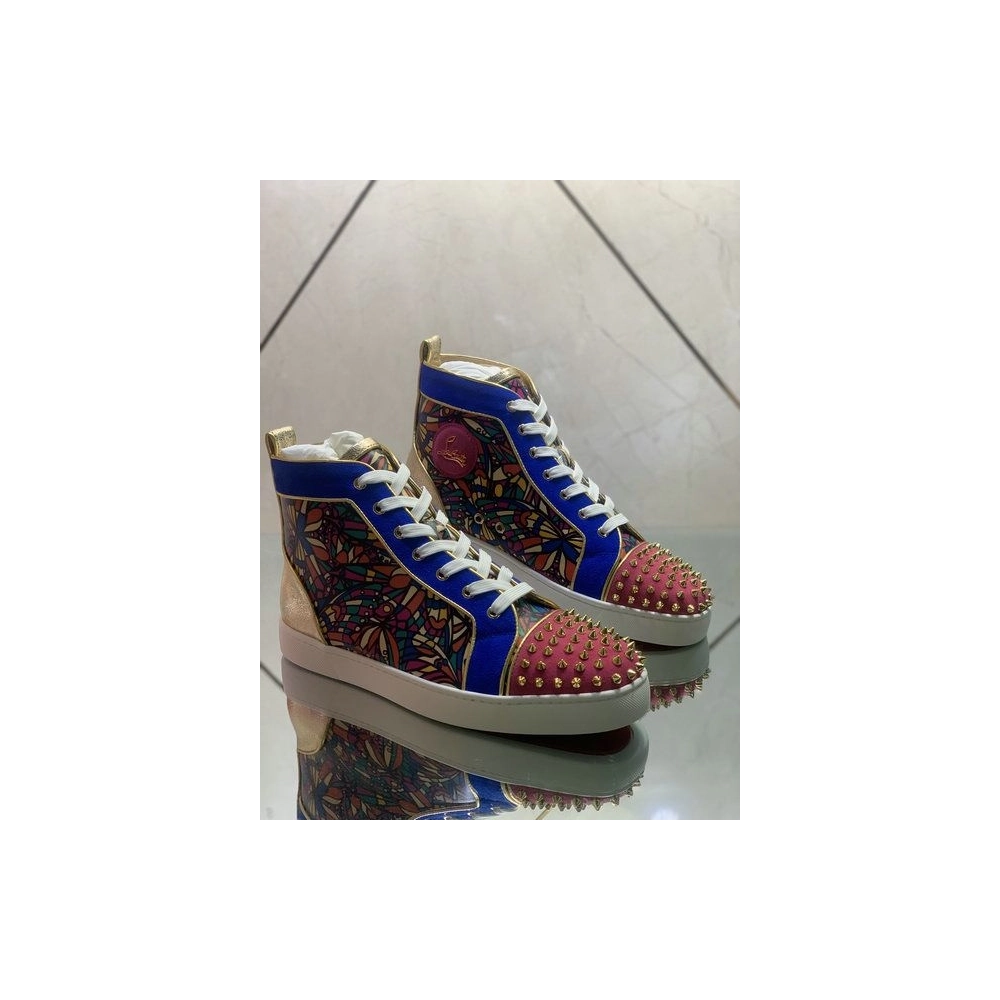 Fake Christian Louboutin Louis Spikes Orlato High-top Sneakers Suede Multicolor
