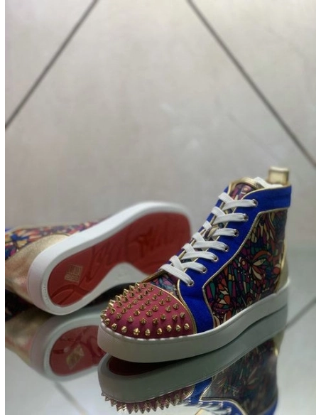 Fake Christian Louboutin Louis Spikes Orlato High-top Sneakers Suede Multicolor