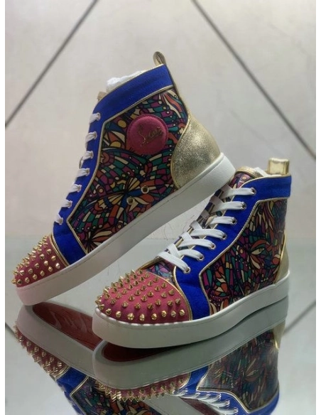 Fake Christian Louboutin Louis Spikes Orlato High-top Sneakers Suede Multicolor
