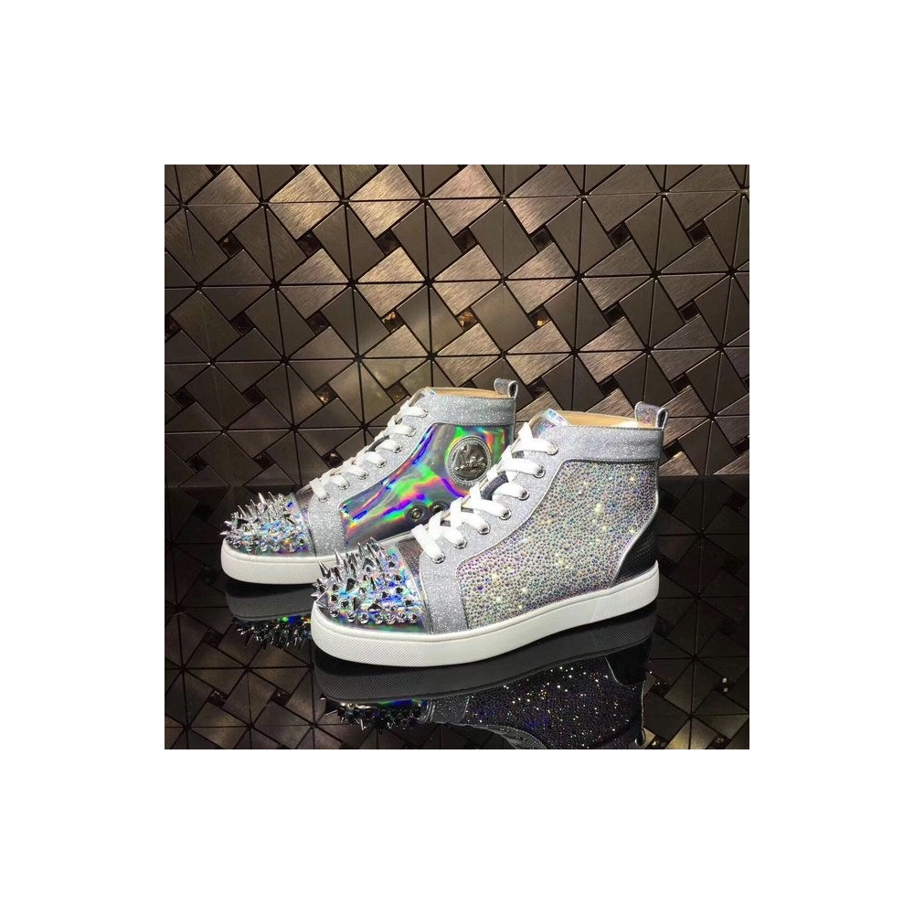 Cheap Christian Louboutin Louis Strass Pik Pik Version High-top Sneakers Iridescence Leather