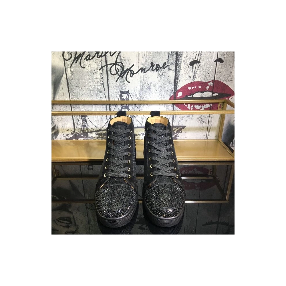 Cheap Christian Louboutin Louis Orlato Flat Sneakers Suede and Glitter Leather Black for Sale