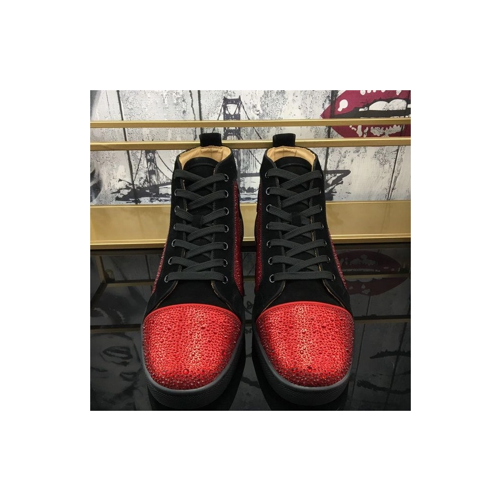 Christian Louboutin Louis Strass Orlato Flat Sneakers Suede Black Red Outlet Sale