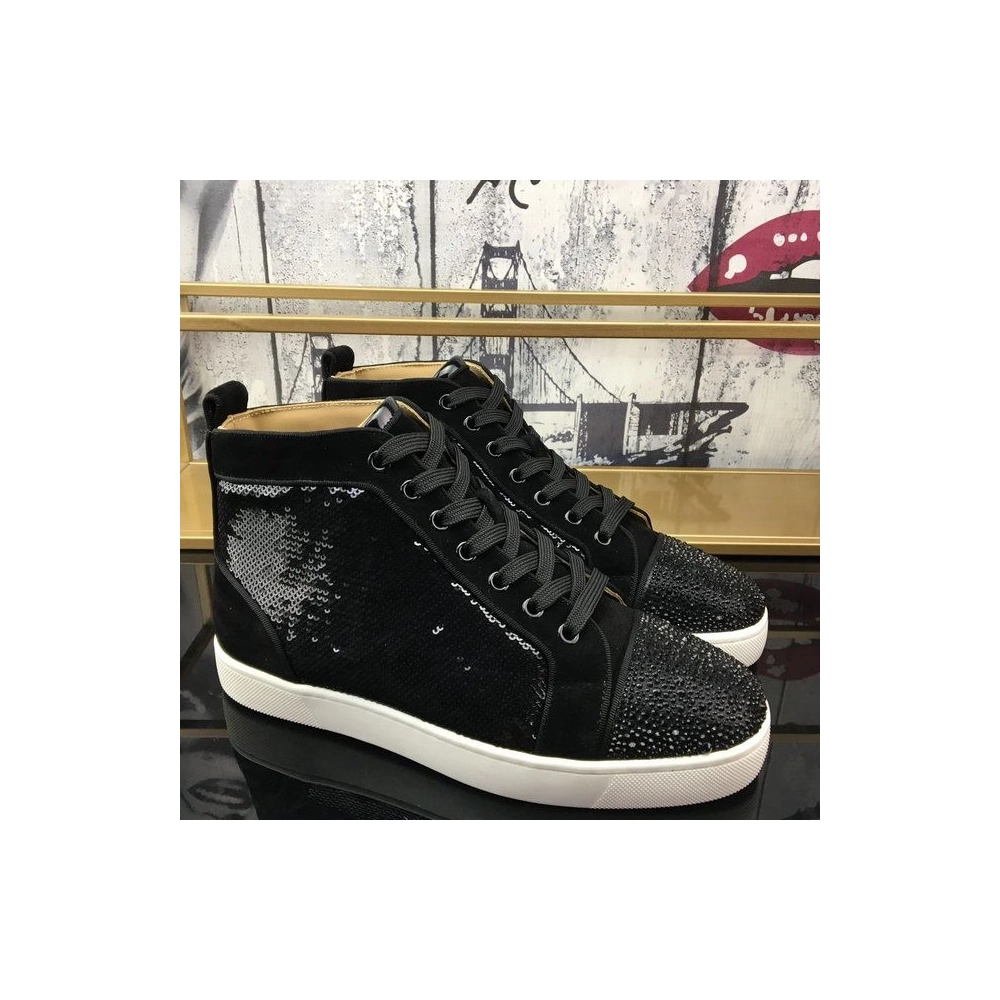 Replica Christian Louboutin Louis Strass Sneakers Veau Velours Sequin Black