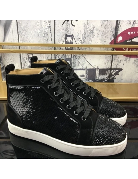 Replica Christian Louboutin Louis Strass Sneakers Veau Velours Sequin Black