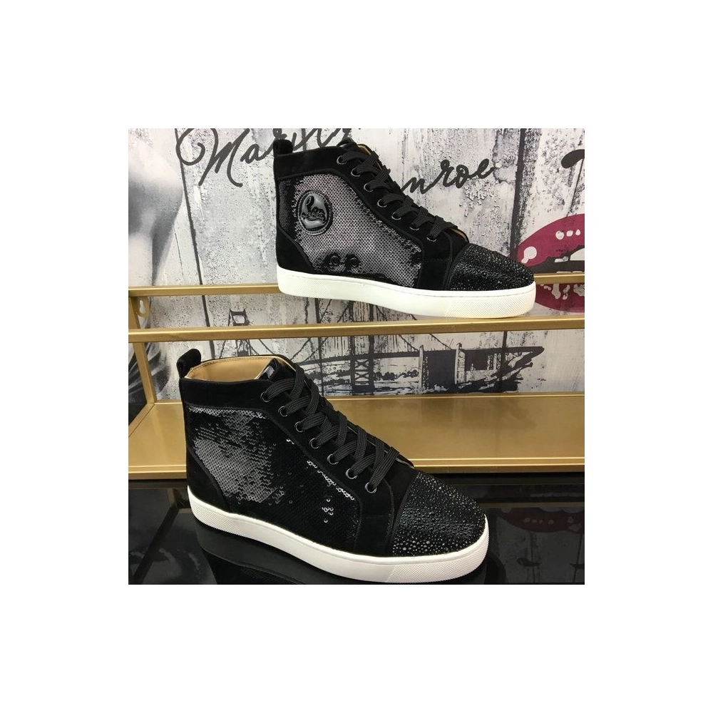 Replica Christian Louboutin Louis Strass Sneakers Veau Velours Sequin Black