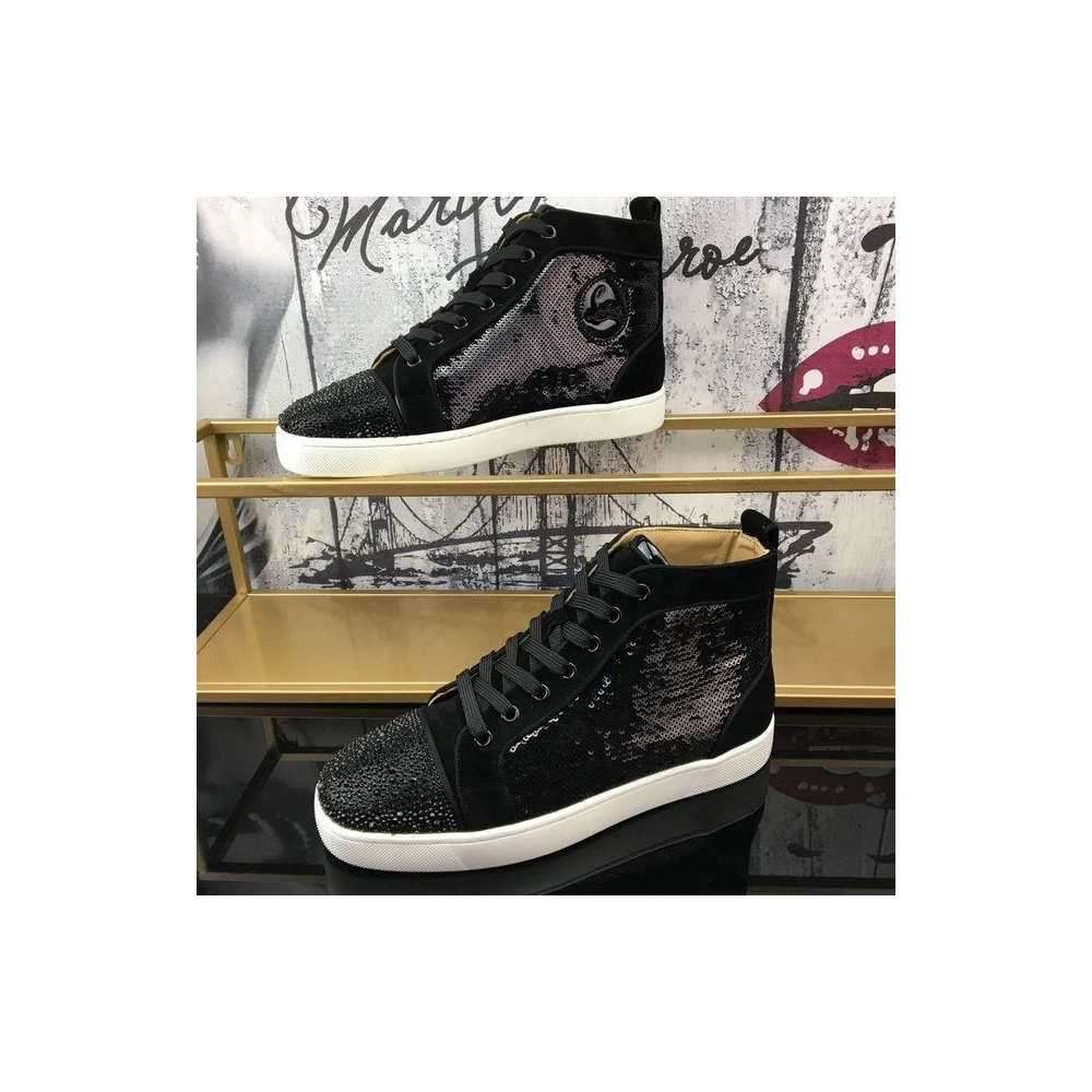 Replica Christian Louboutin Louis Strass Sneakers Veau Velours Sequin Black