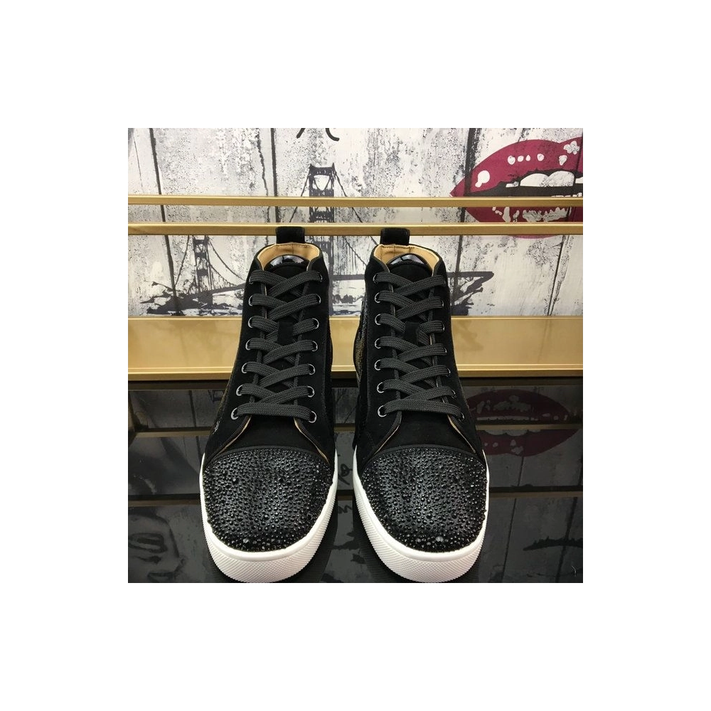 Replica Christian Louboutin Louis Strass Sneakers Veau Velours Sequin Black