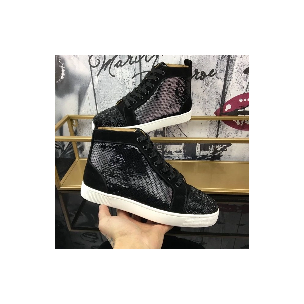 Replica Christian Louboutin Louis Strass Sneakers Veau Velours Sequin Black