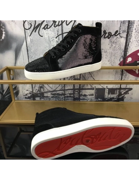 Replica Christian Louboutin Louis Strass Sneakers Veau Velours Sequin Black