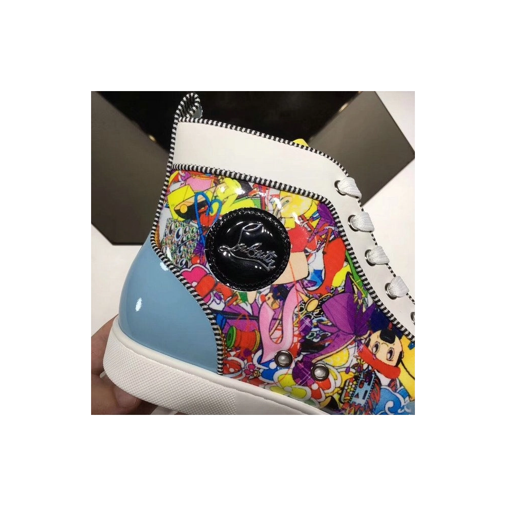 Cheap Christian Louboutin Louis Spikes Orlato High-Top Sneakers Calf and Patent Leather Multi for Sale