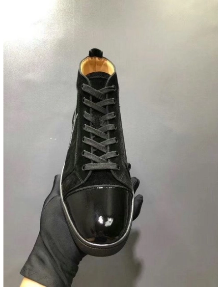 Christian Louboutin Louis Strass Flat High-top Sneakers Suede and Patent Leather Black Outlet Sale