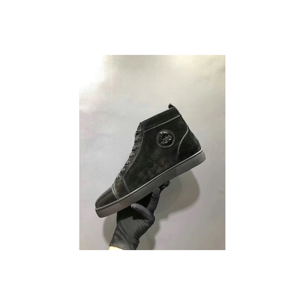 Christian Louboutin Louis Strass Flat High-top Sneakers Suede and Patent Leather Black Outlet Sale