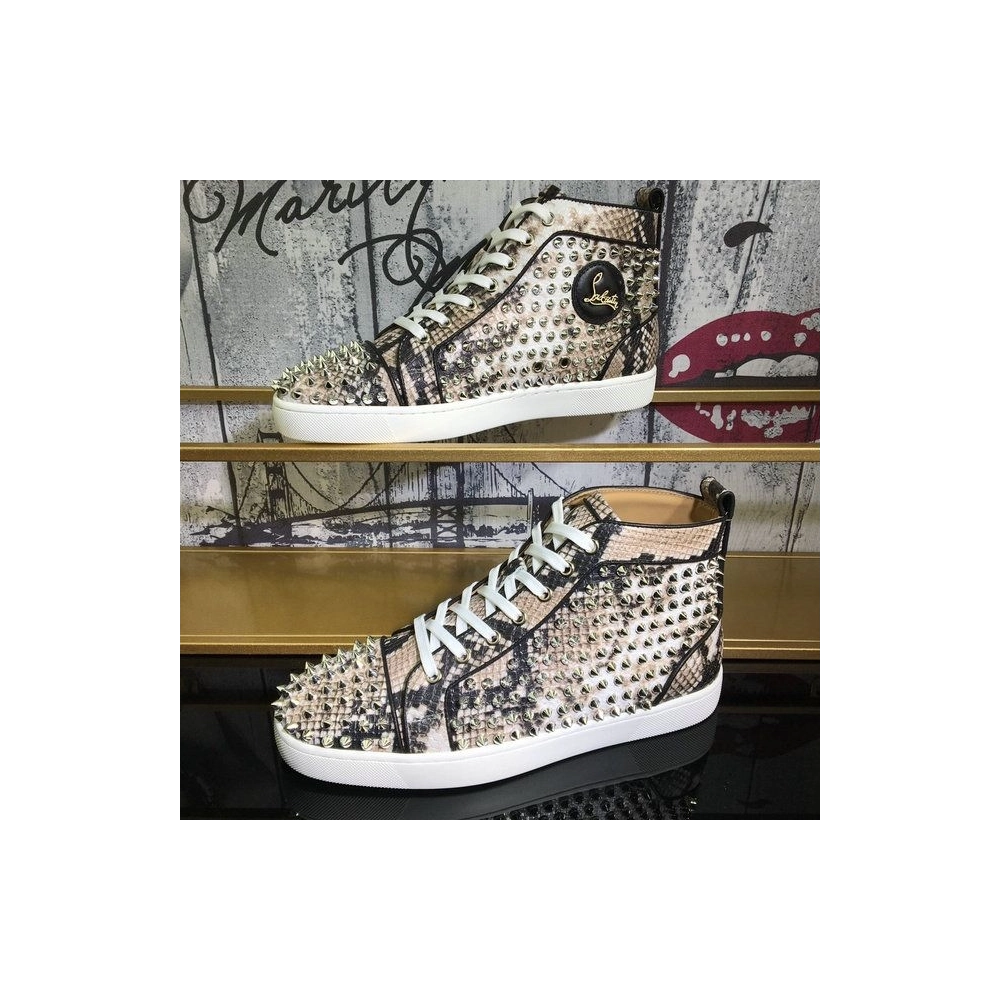 Discount Christian Louboutin Louis Spikes High-top Sneakers Leather And Python Multicolor Outlet