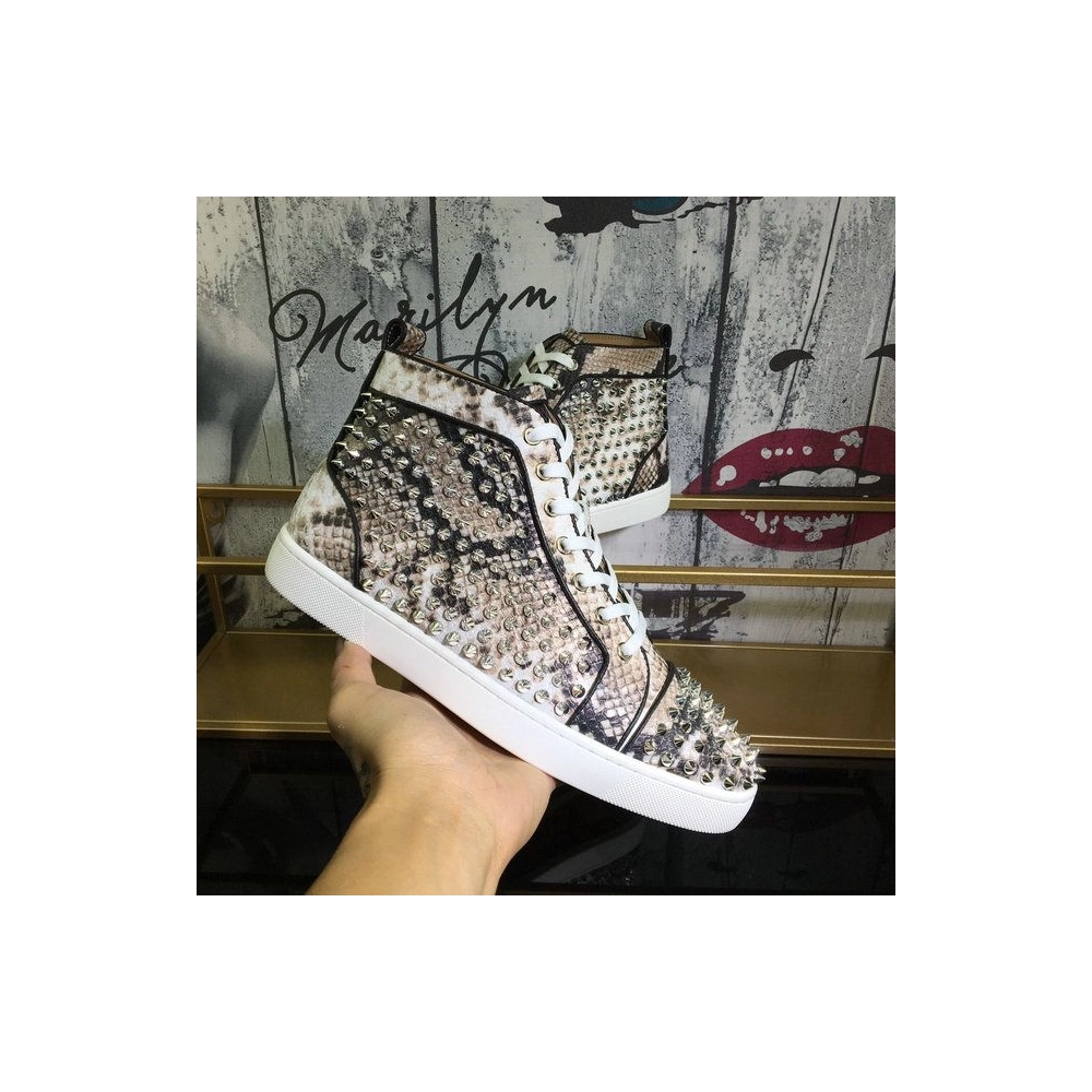 Discount Christian Louboutin Louis Spikes High-top Sneakers Leather And Python Multicolor Outlet