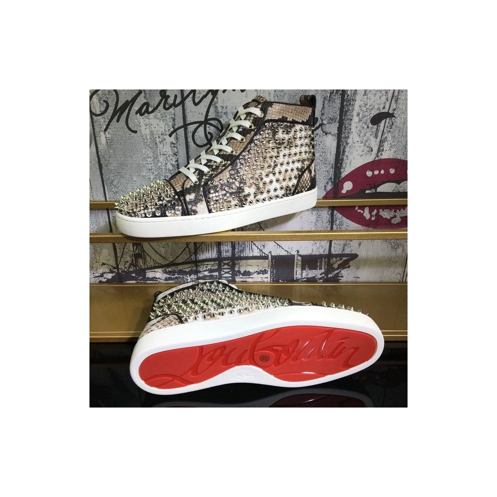 Discount Christian Louboutin Louis Spikes High-top Sneakers Leather And Python Multicolor Outlet