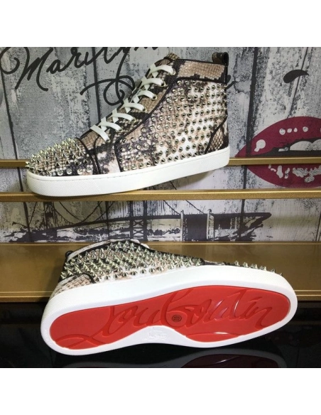 Discount Christian Louboutin Louis Spikes High-top Sneakers Leather And Python Multicolor Outlet