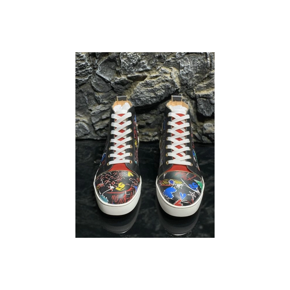 Cheap Christian Louboutin Louis Orlato High-Top Sneakers Pattern Calf Leather Multicolor
