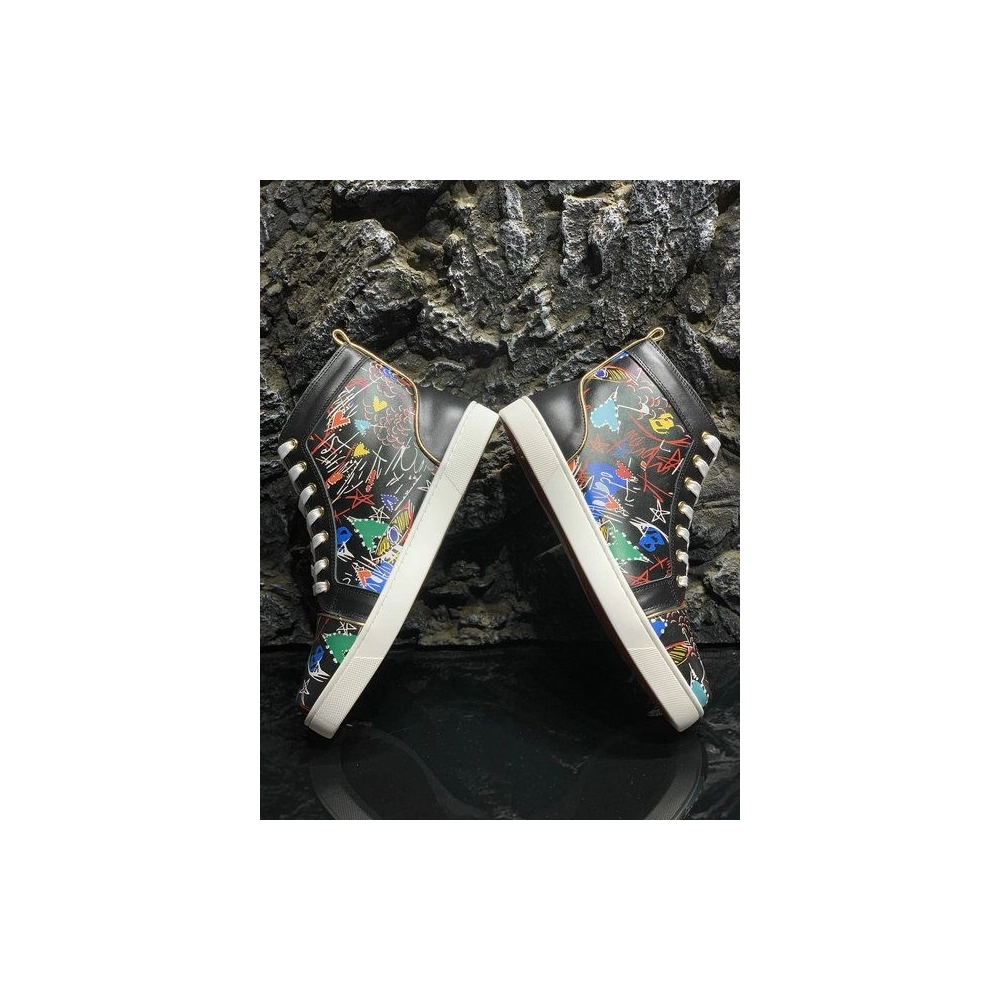 Cheap Christian Louboutin Louis Orlato High-Top Sneakers Pattern Calf Leather Multicolor