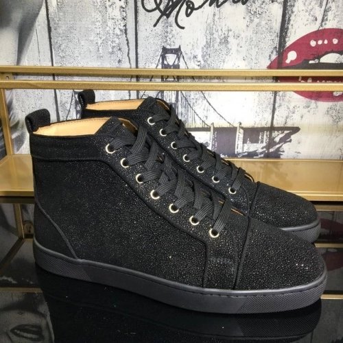 Fake Christian Louboutin Louis Strass High-Top Men Sneakers Veau Velours All Black