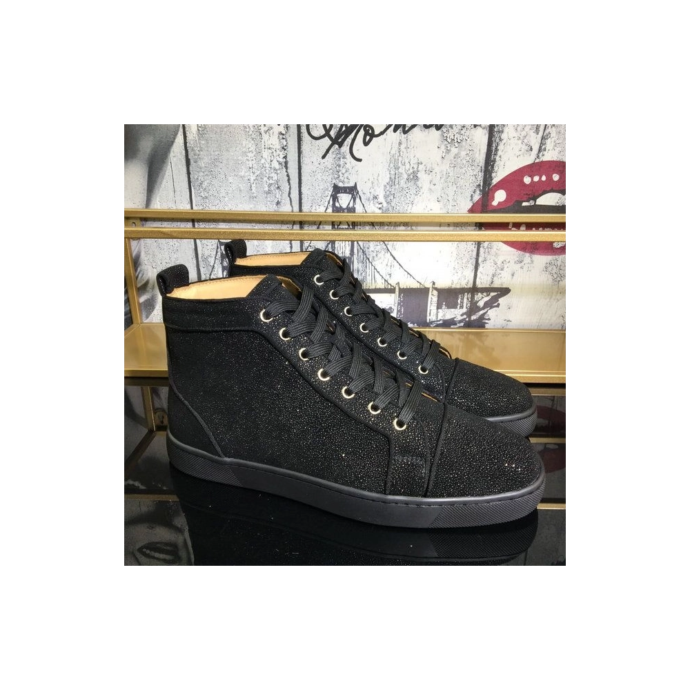 Fake Christian Louboutin Louis Strass High-Top Men Sneakers Veau Velours All Black