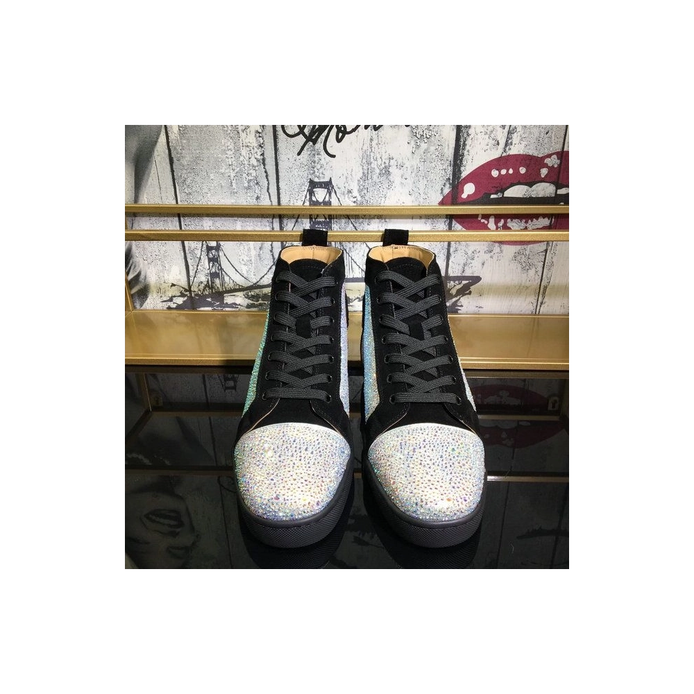 Replica Christian Louboutin Louis Strass High-Top Sneakers Veau Velours Black