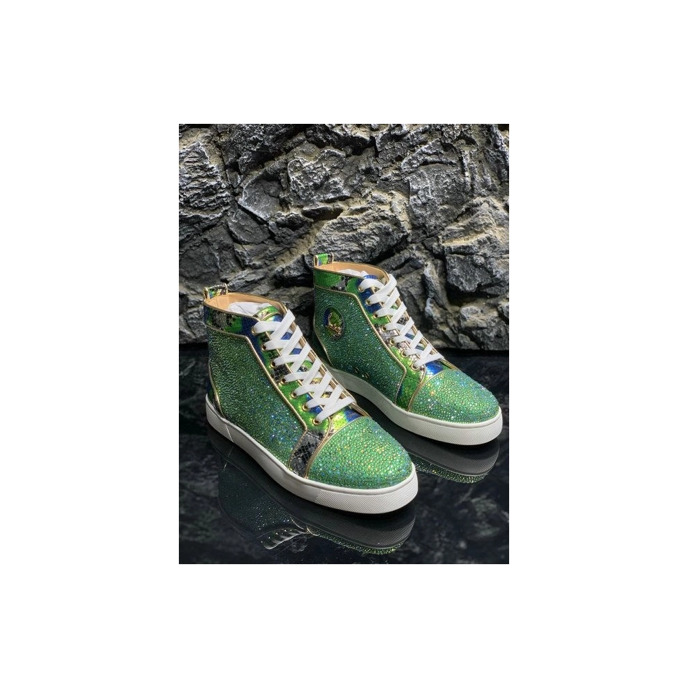 Cheap Christian Louboutin Louis Strass High-Top Sneakers Python Roccia Electric Green on Sale