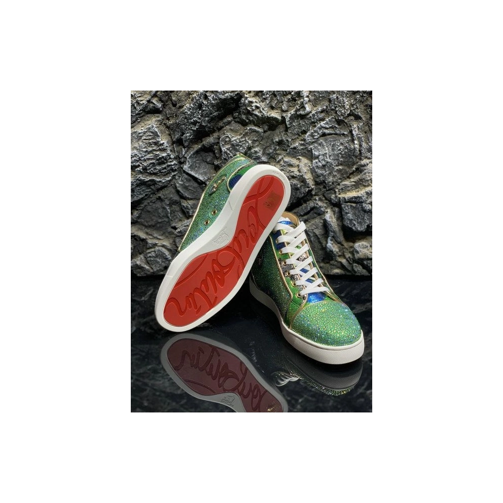 Cheap Christian Louboutin Louis Strass High-Top Sneakers Python Roccia Electric Green on Sale