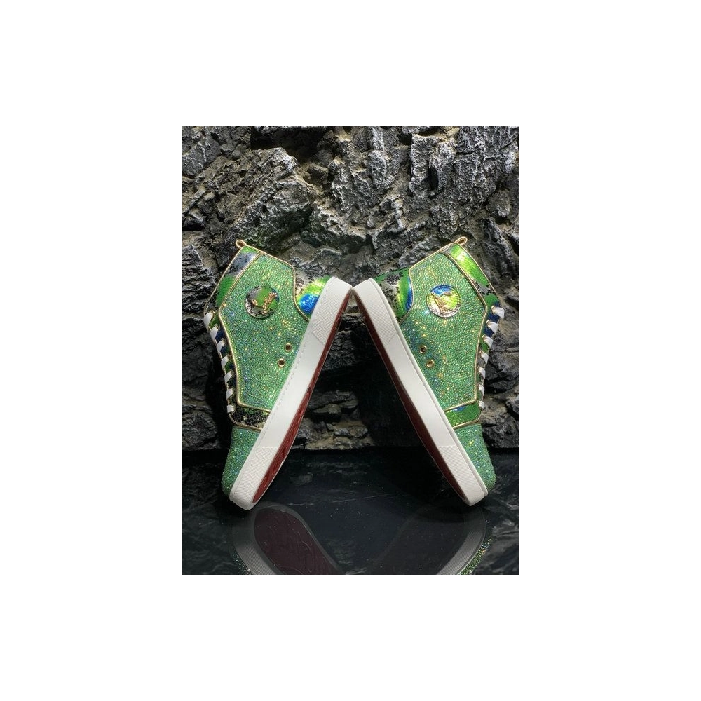 Cheap Christian Louboutin Louis Strass High-Top Sneakers Python Roccia Electric Green on Sale