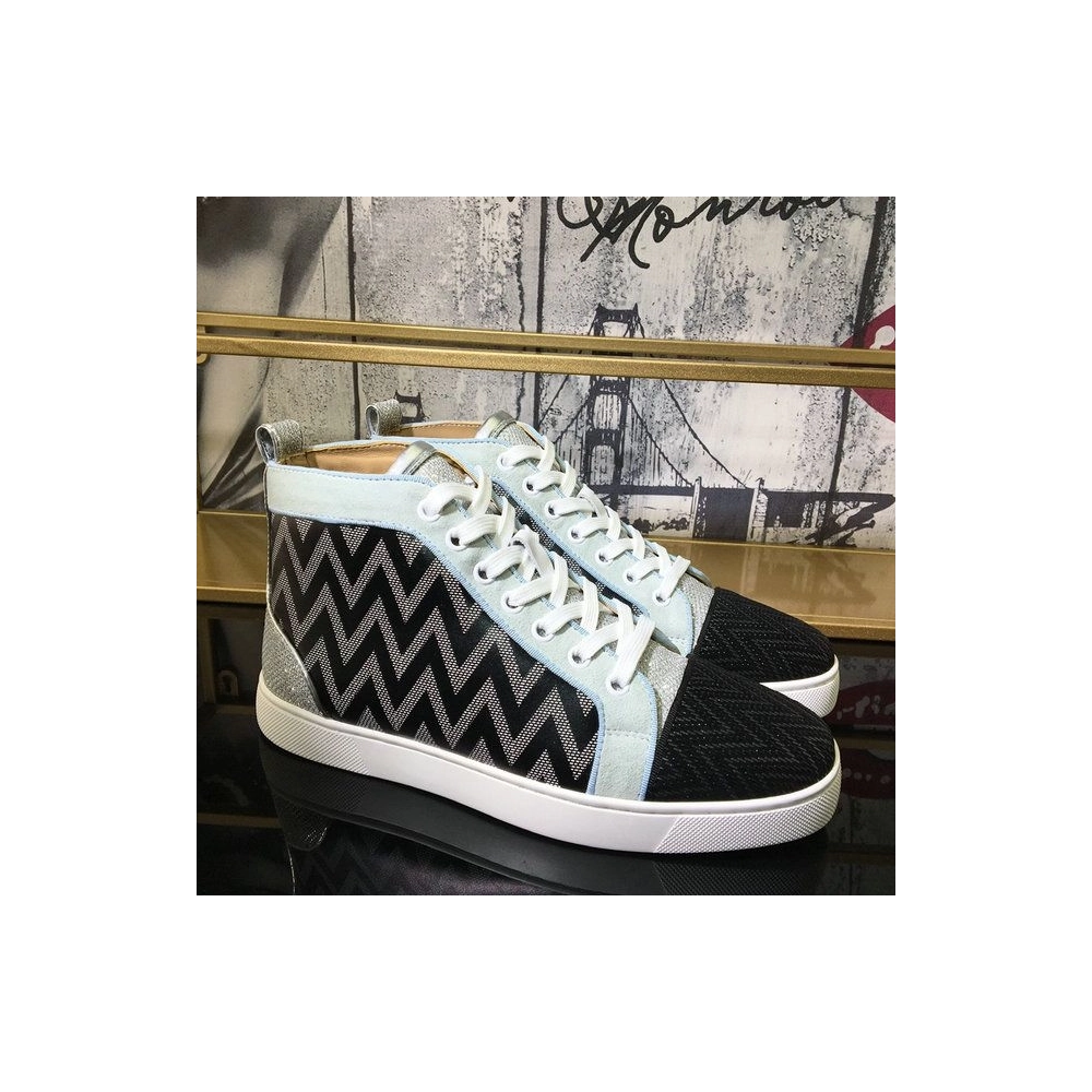 Knockoff Christian Louboutin Louis Orlato High-Top Sneakers Suede Jacquard Woven Multicolor