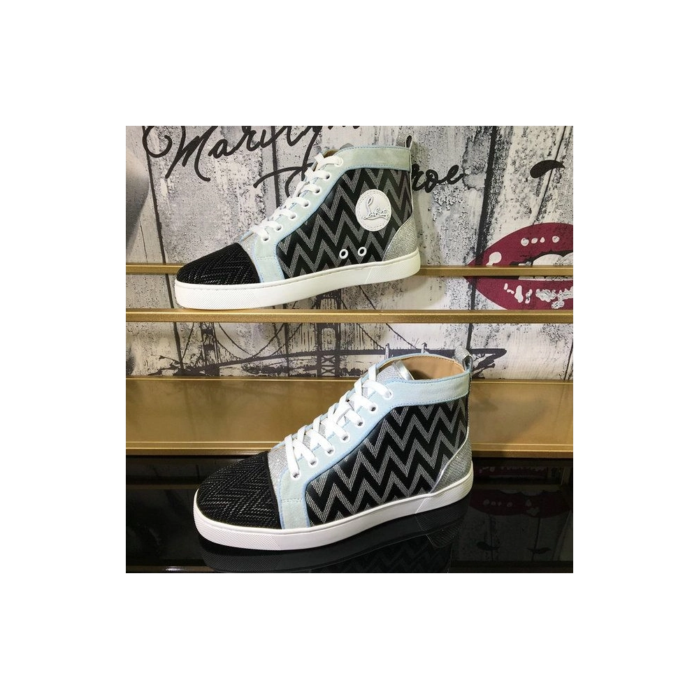 Knockoff Christian Louboutin Louis Orlato High-Top Sneakers Suede Jacquard Woven Multicolor