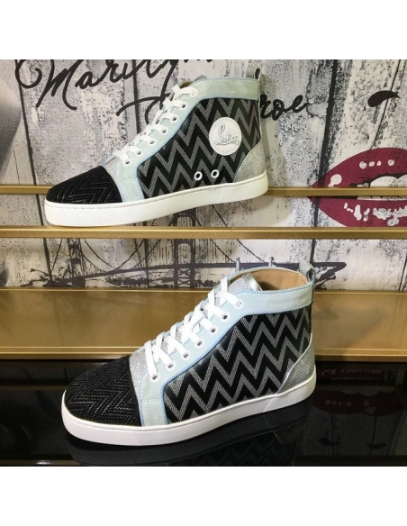 Knockoff Christian Louboutin Louis Orlato High-Top Sneakers Suede Jacquard Woven Multicolor