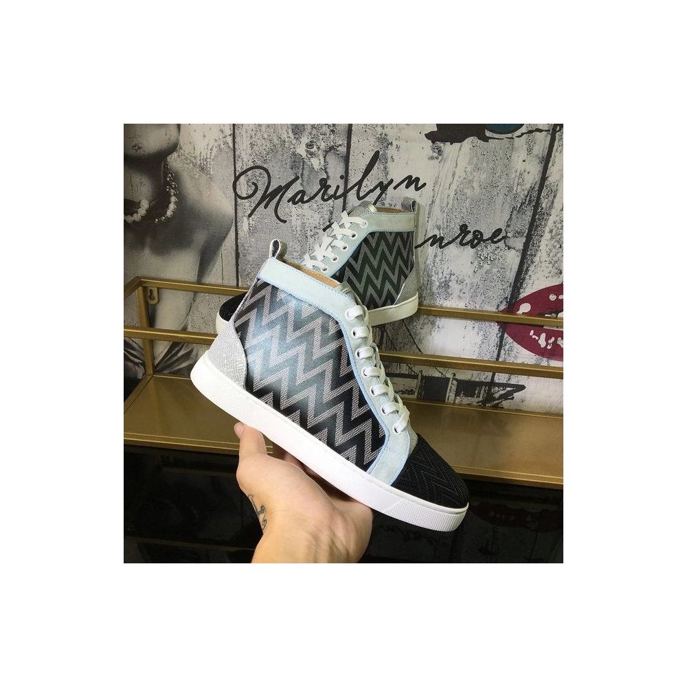 Knockoff Christian Louboutin Louis Orlato High-Top Sneakers Suede Jacquard Woven Multicolor