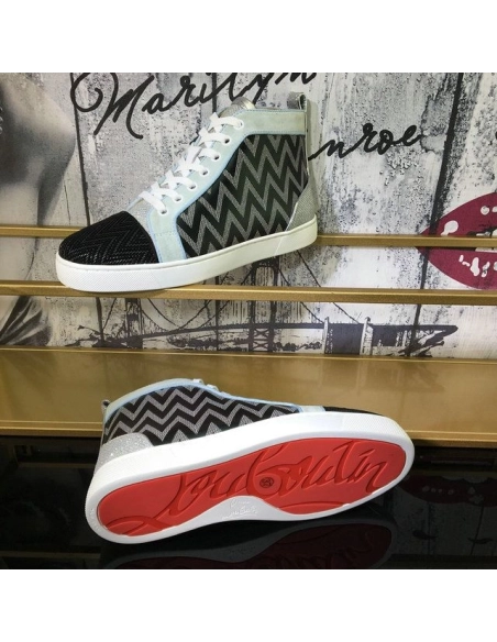 Knockoff Christian Louboutin Louis Orlato High-Top Sneakers Suede Jacquard Woven Multicolor