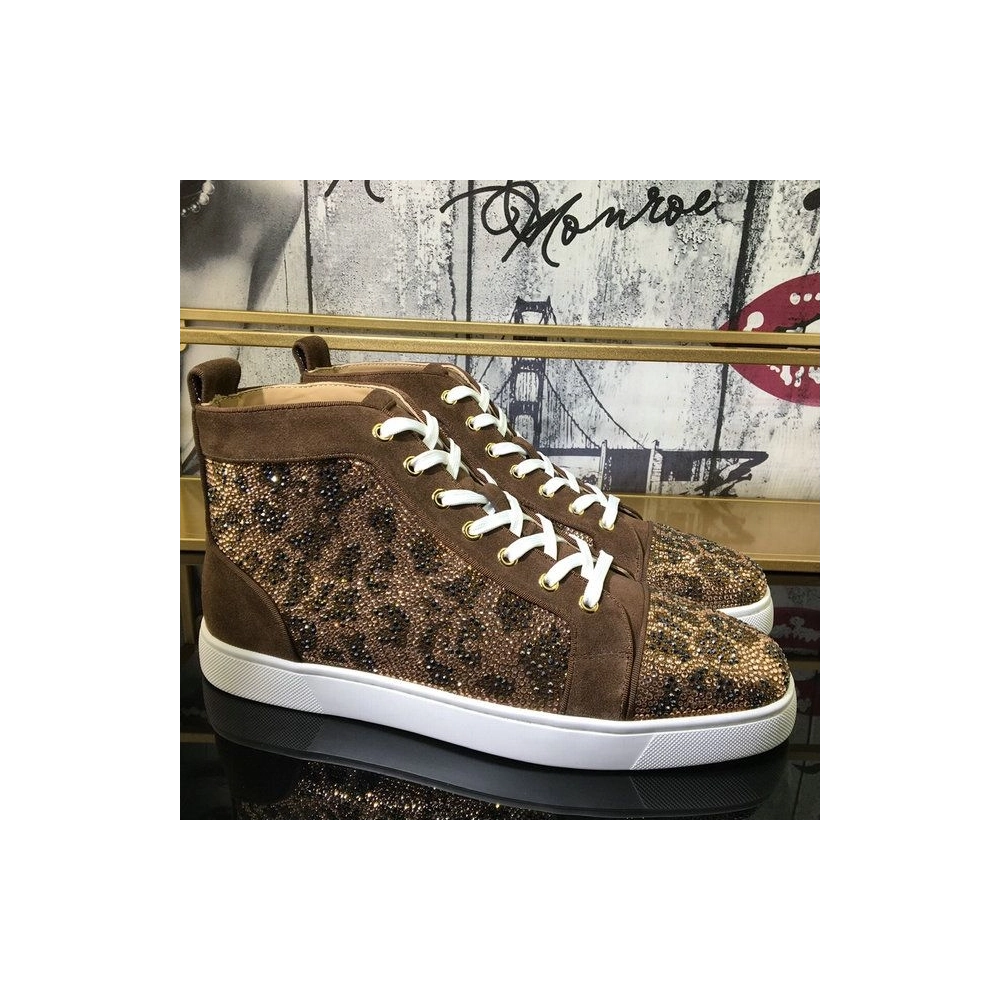 Cheap Christian Louboutin Louis Strass High-Top Sneakers Suede Leather Version Moka
