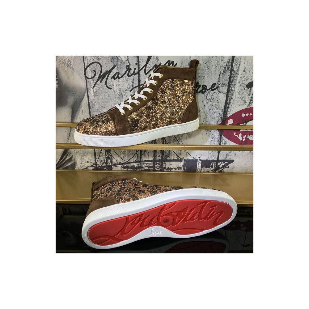 Cheap Christian Louboutin Louis Strass High-Top Sneakers Suede Leather Version Moka