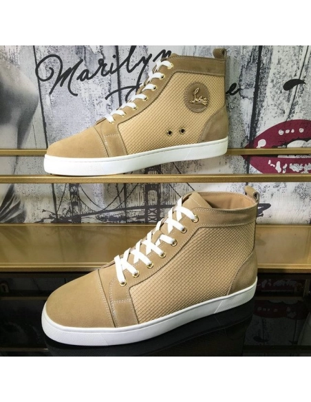Christian Louboutin Louis Orlato High-Top Sneakers Suede Leather Sand Outlet Online