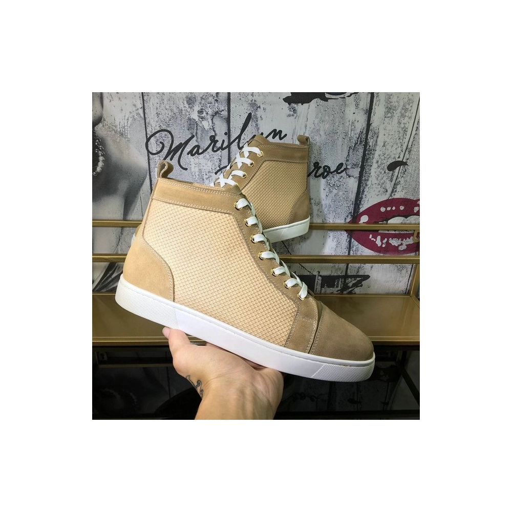 Christian Louboutin Louis Orlato High-Top Sneakers Suede Leather Sand Outlet Online