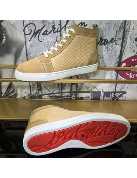 Christian Louboutin Louis Orlato High-Top Sneakers Suede Leather Sand Outlet Online