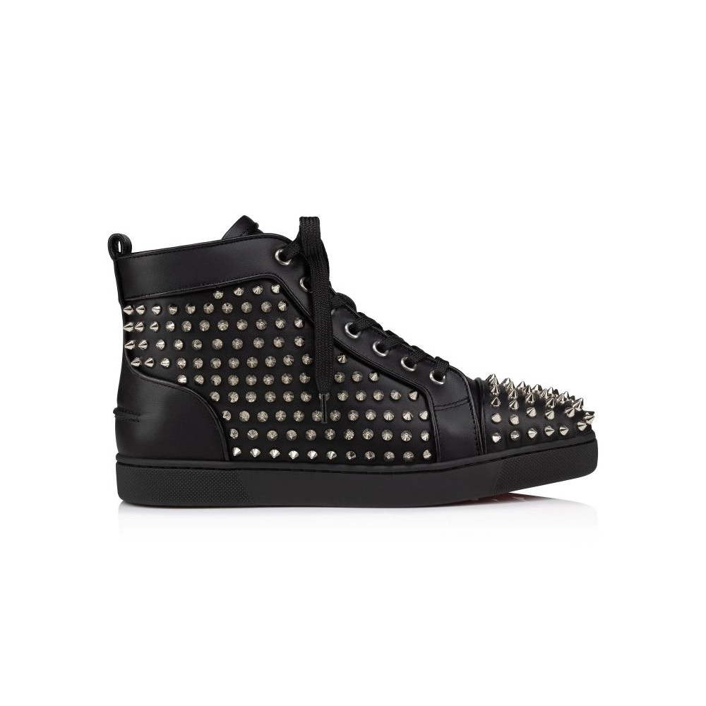 Fake Christian Louboutin Louis Night Spikes High-Top Sneakers Calf and Nappa Leather Black